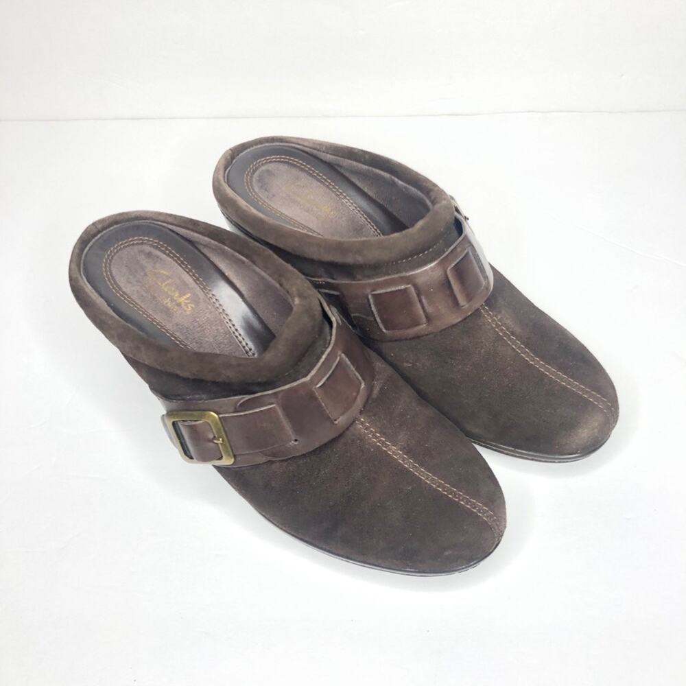 Clarks‎ bendables brown suede leather clogs size 7